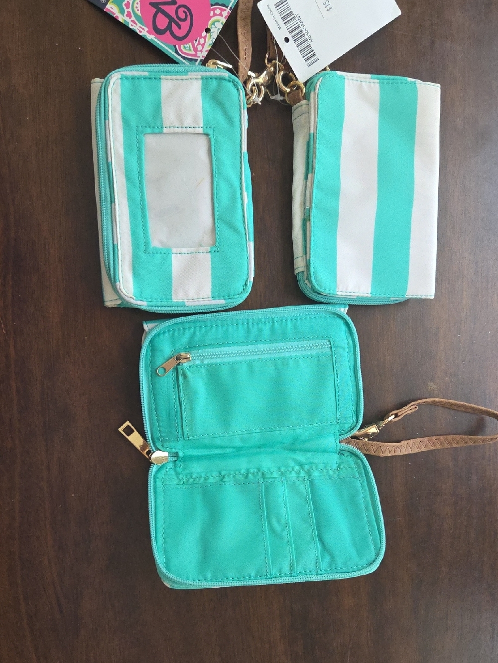 Striped Mint & White Wallet Trio - Wristlet Card Case NEW!!